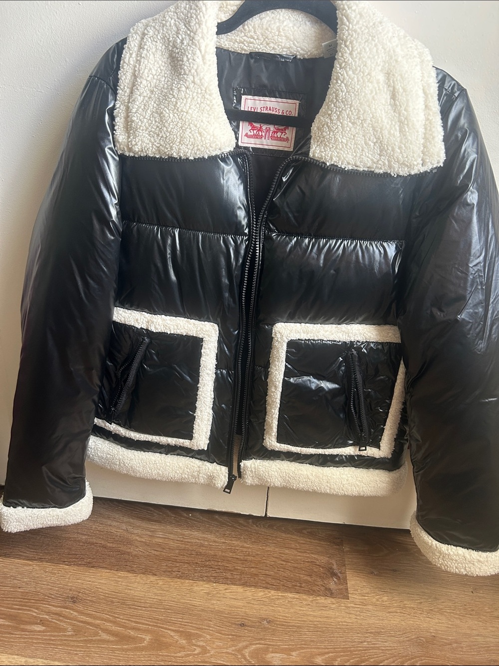 Levi's Black Puffer Jacket with Cream Sherpa Trim